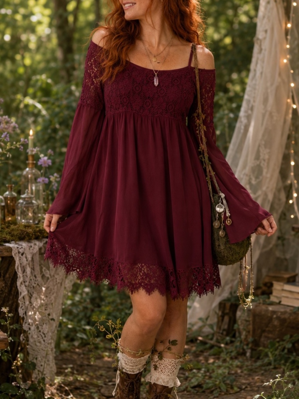 Double Zero Mini Dress Womens Size Small Burgundy Open Shoulder Poetcore